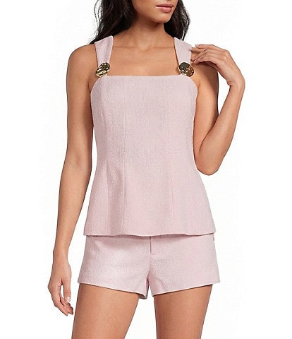 Gianni Bini Lorelai Tweed Square Neck Sleeveless Coordinating Top