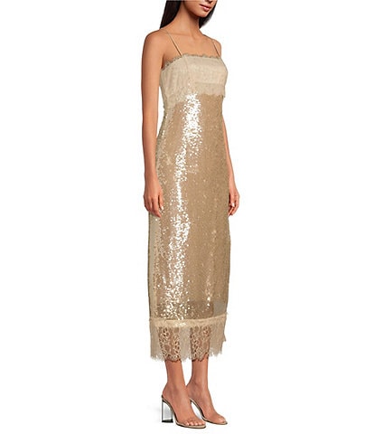 Gianni Bini Madelyn Square Neck Sleeveless Sequin Lace Midi Dress