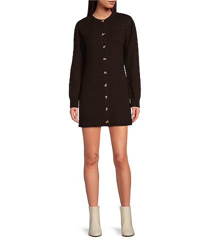 Gianni Bini Matilda Wool Blend Knit Crew Neck Long Sleeve Button Front Bodycon Mini Cardigan Dress