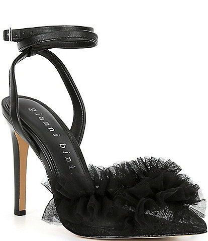 Gianni Bini Mays Ruffle Mesh Ankle Strap Pumps