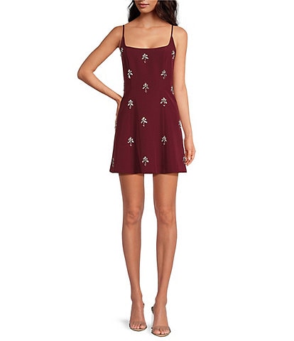 Gianni Bini Mika Crepe Square Neck Sleeveless Jewel A-Line Dress