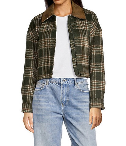 Gianni Bini North Brushed Plaid Suede Collar Bomber Jacket