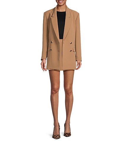 Gianni Bini Olivia Crepe Notch Lapel Long Sleeve Oversized Button Front Blazer & Pleated Coordinating A-Line Mini Skirt