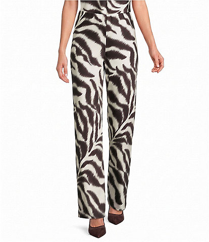 Gianni Bini Opal Zebra Print Straight Leg Coordinating Satin Pants