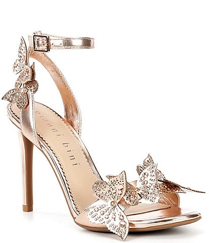 Gianni Bini Orlenna Metallic Leather Butterfly Embellished Dress Sandals