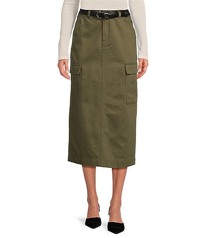 Gianni Bini Paige High Rise Belted Flap Pocket Midi Cargo Skirt