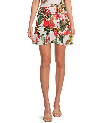 Gianni Bini Paloma Floral Print Ruffle Hem Tie Waist Wrap Coordinating Skirt