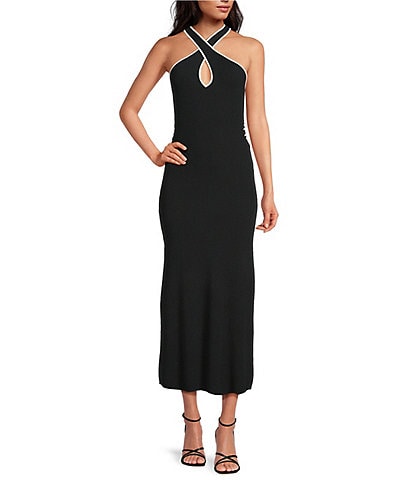 Gianni Bini Peep Halter Sleeveless Cut-Out Ribbed Knit Bodycon Maxi Dress