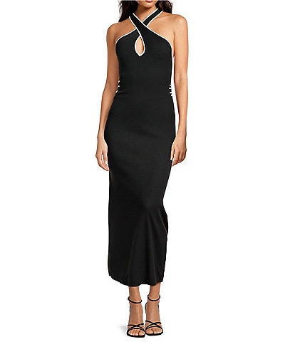 Gianni Bini Peep Halter Sleeveless Cut-Out Ribbed Knit Bodycon Maxi Dress