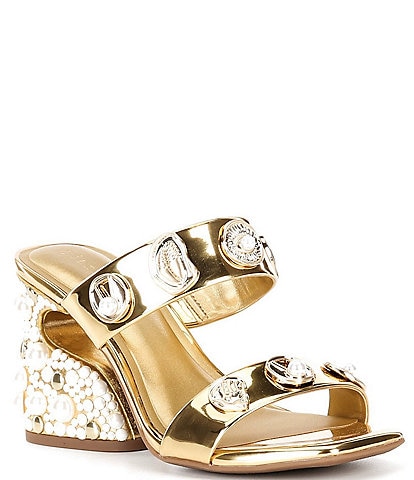 Gianni Bini Penei Metallic Embellished Pearl Detail Sandals