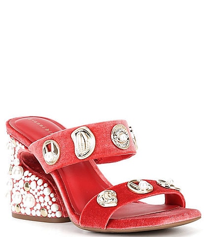 Gianni Bini Penei Velvet Pearl Ornament Slide Sandals