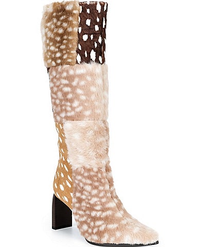 Gianni Bini Reddick Doe Print Patchwork Fur Tall Boots