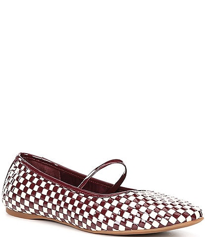 Gianni Bini Rhett Checked Woven Patent Leather Mary Jane Ballerina Flats