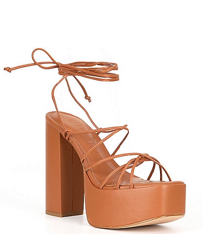 Gianni Bini Rixey Leather Platform Ankle Wrap Strappy Sandals