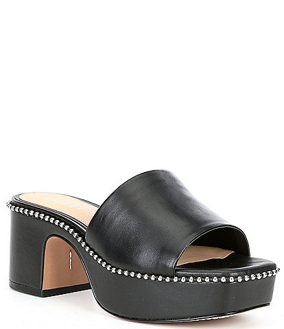 Gianni Bini Roemer Ball Chain Stud Detail Leather Square Toe Platform Clog Slide Sandals