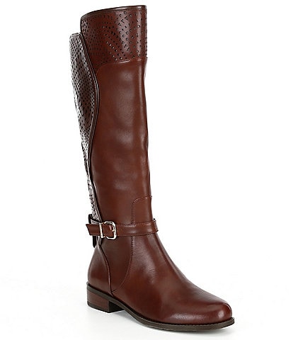 Gianni Bini Rowell Embroidered Leather Buckle Riding Boots