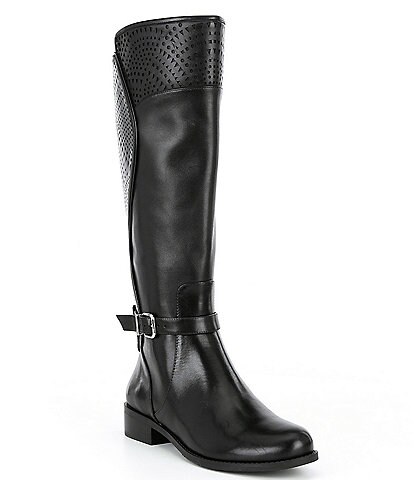 Gianni Bini Rowell Perforated Leather Buckle Riding Boots