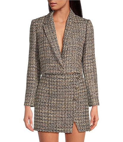 Gianni Bini Sadie Tweed Cropped Notch Lapel Long Sleeve Coordinating Blazer