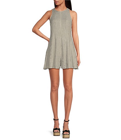 Gianni Bini Samie Pin Stripe Crew Neck Sleeveless Romper