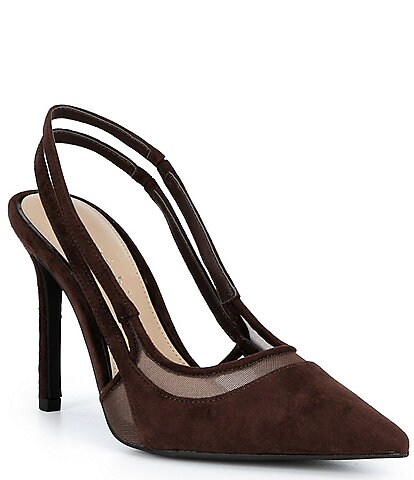 Gianni Bini Shara Suede Nubuck Mesh Trim Slingback Pumps