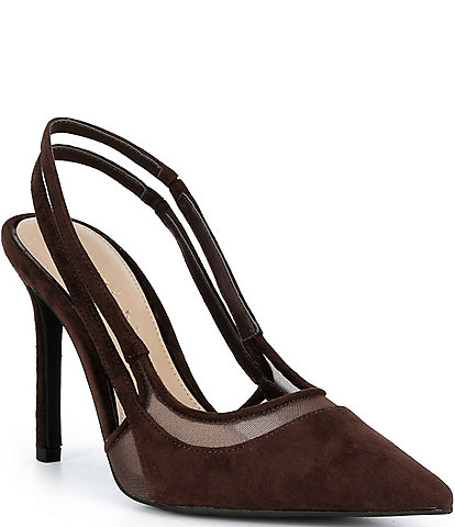 Gianni Bini Shara Suede Nubuck Mesh Trim Slingback Pumps