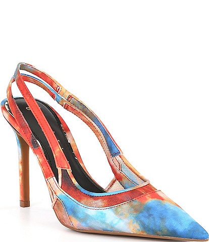 Gianni Bini Shara Tie Dye Satin Mesh Detail Slingback Pumps