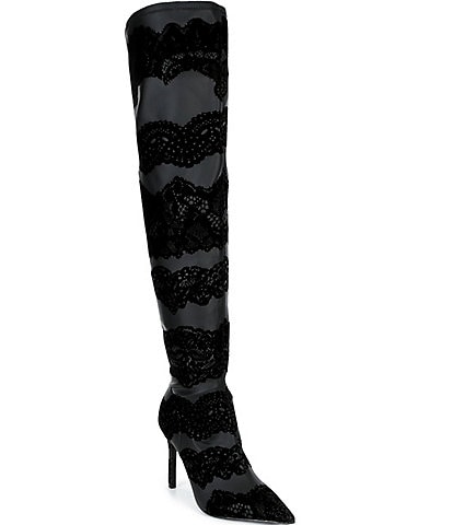 Gianni Bini Sharpe Stretch Lace Stiletto Over the Knee Boots
