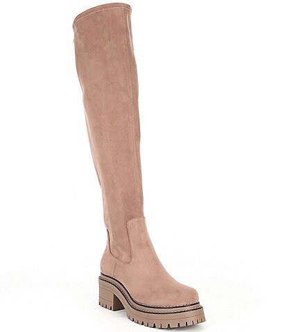 Gianni Bini Soelle Faux Suede Lug Sole Over-The-Knee Platform Boots
