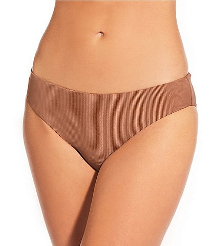 Gianni Bini Solid Ribbed Retro Hipster Swim Bottom