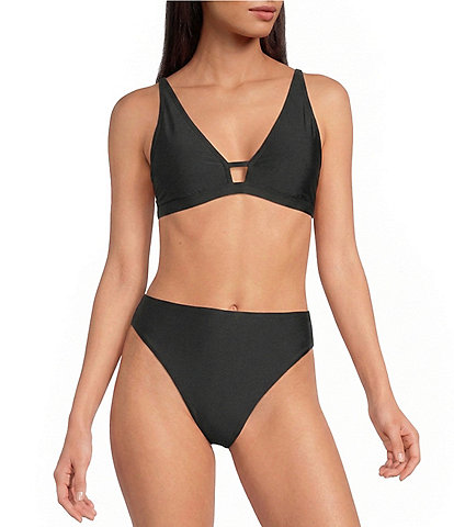 Gianni Bini Solid Strappy Back Bralette Swim Top & Solid High Waisted Cheeky Swim Bottom