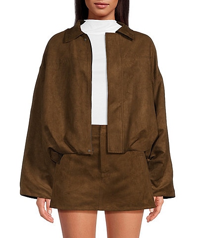 Gianni Bini Suede Collared Long Sleeve Coordinating Bomber Jacket