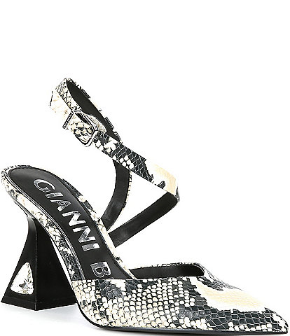 Gianni Bini Tallia Snake Print Asymmetrical Strap Jewel Heel Pumps
