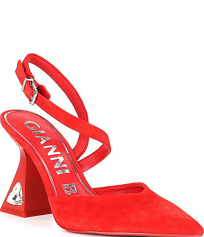 Gianni Bini Tallia Suede Asymmetrical Jewel Embellished Block Heel Pumps