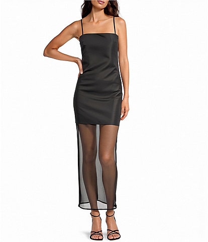 Gianni Bini Tara Organza Square Neck Sleeveless Drop Waist Midi Dress