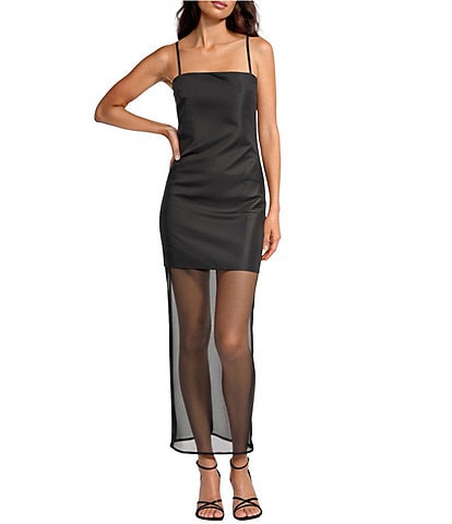 Gianni Bini Tara Organza Square Neck Sleeveless Drop Waist Midi Dress