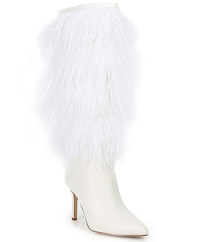 Gianni Bini Taryn Slim Calf Feather Embellished Pointed Toe Boots