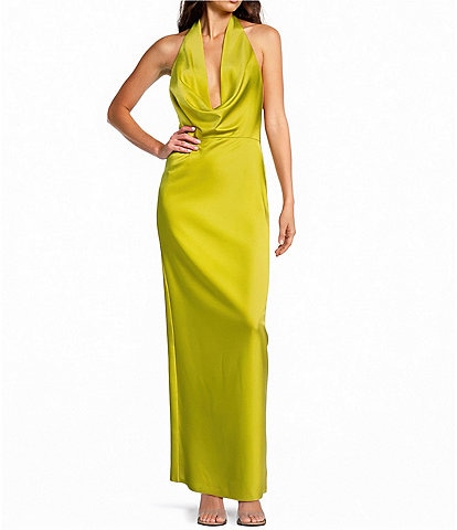 Gianni Bini Tasha Halter Cowl Neck Satin Slip Maxi Dress