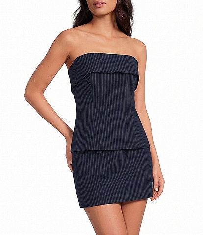 Gianni Bini Tate Pinstripe Printed Strapless Fold Over Coordinating Top