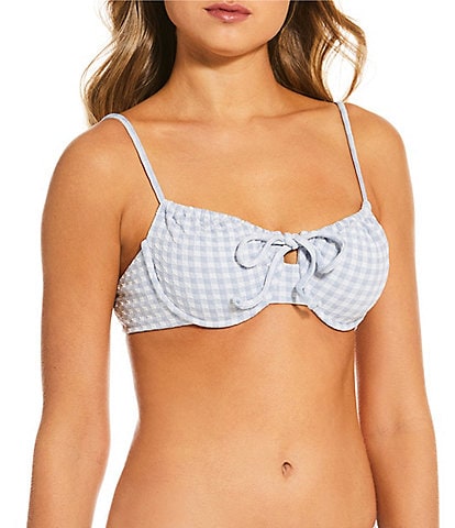 Gianni Bini Textured Gingham Shirred Neckline Underwire Swim Top