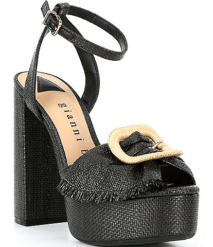 Gianni Bini Tobias Raffia Mismatched Buckle Platform Dress Sandals