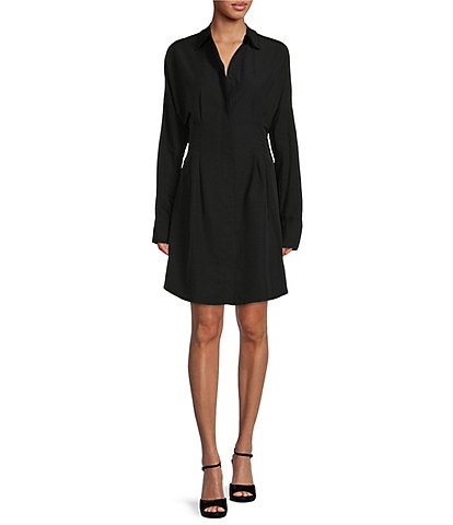 Gianni Bini Tracy Pleated Point Collar Long Sleeve Button Front Shirt Dress