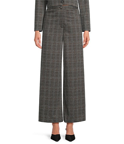 Gianni Bini Trina Glen Plaid High Waist Wide Leg Coordinating Pants