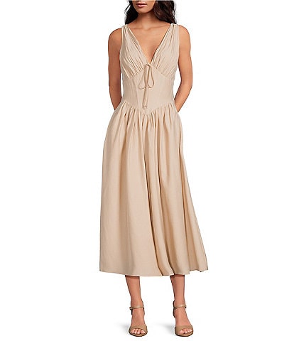 Gianni Bini Ulla V-Neck Sleeveless Drop Waist A-Line Midi Dress