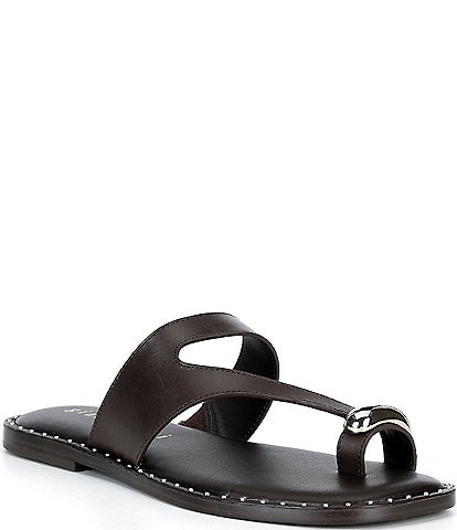 Gianni Bini Warner Leather Toe Loop Hardware Flat Sandals