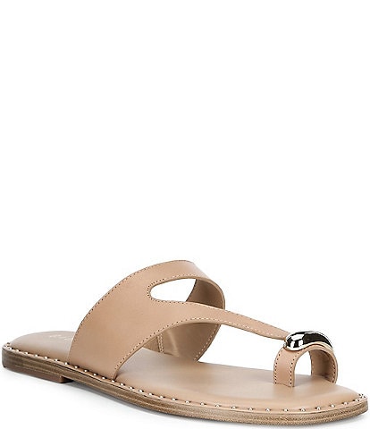 Gianni Bini Warner Leather Toe Loop Hardware Flat Sandals