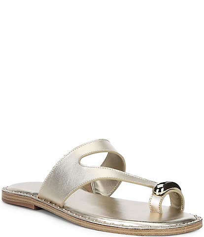 Gianni Bini Warner Leather Toe Loop Hardware Flat Sandals