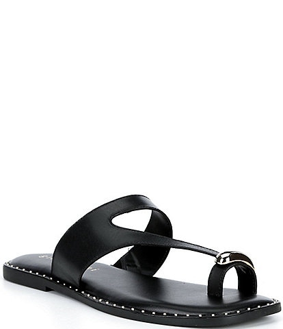 Gianni Bini Warner Leather Toe Loop Hardware Flat Sandals