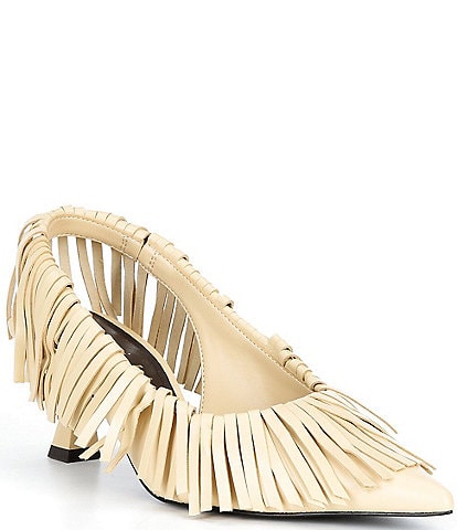 Gianni Bini Warrick Leather Fringe Slingback Pumps