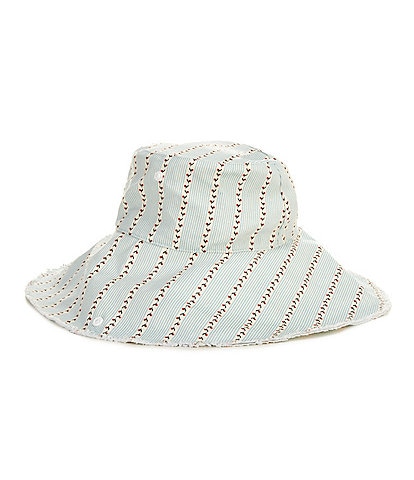 Gianni Bini x Cyd Morris The Leo Stripe Print Front Snap Brim Floppy Linen Hat