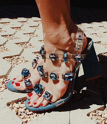Gianni Bini x DANNIJO Bianca Denim Jewel Embellished Vinyl Dress Sandals